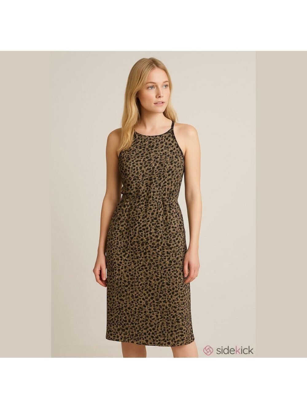 Blush Leopard Print Dress, SZ 3X, PTP 25”, F. length 47”, B 55”, black lined - Picture 1 of 9